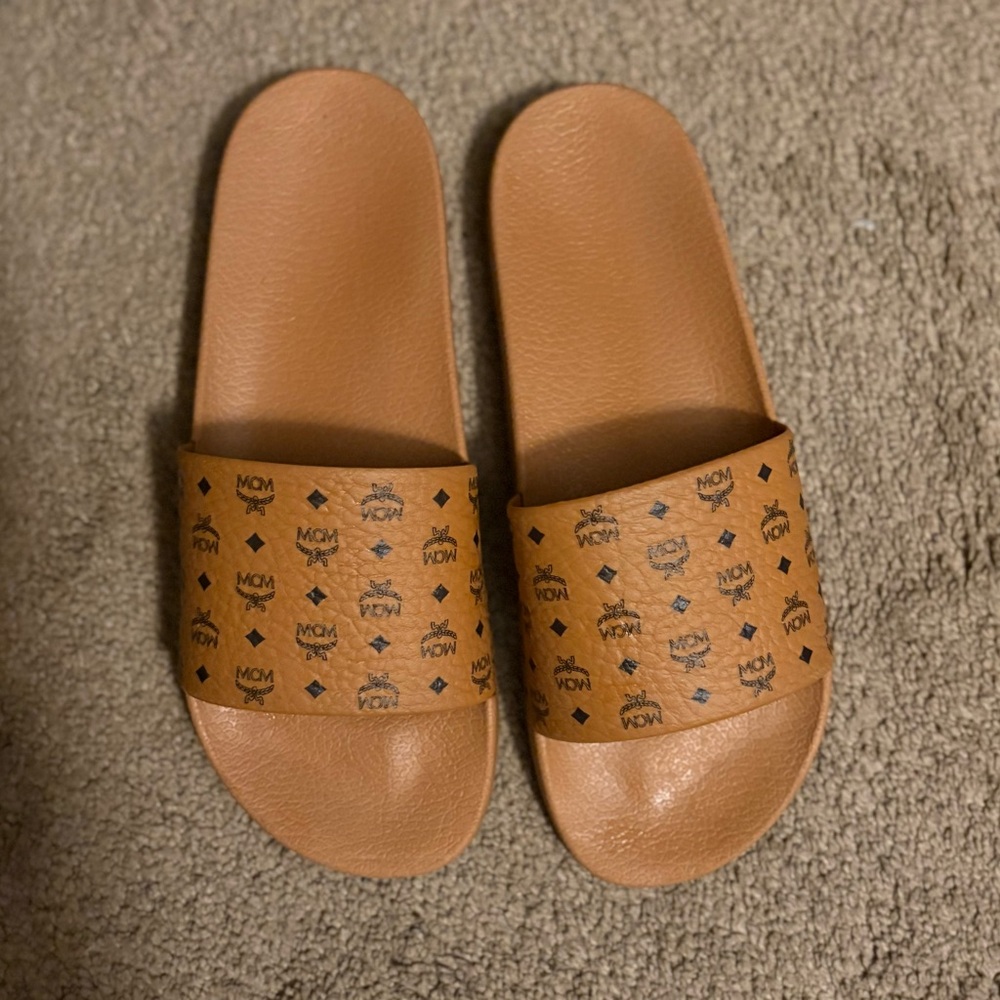 MCM Cognac Monogram Slides